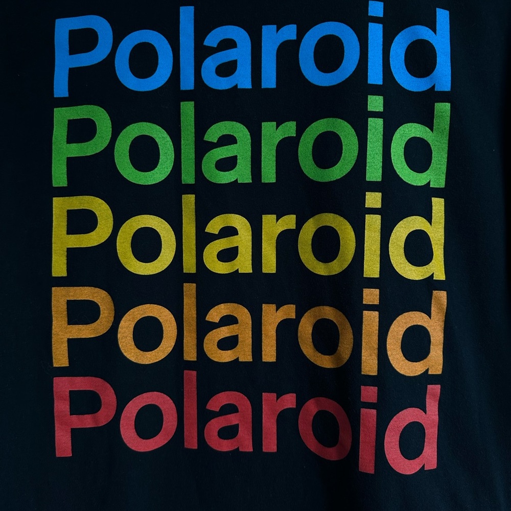 Men’s L Black Official Polaroid T-shirt With The Word “Polaroid” Written 5 Times - Picture 2 of 16